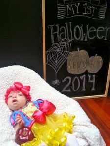 Evelyn is Snow White for her first Halloween!